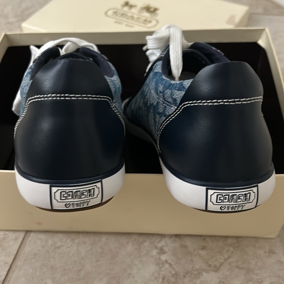 🆕 Coach Barrett Leather Canvas Fashion Sneakers Blue Women's US 8B - Picture 3 of 9